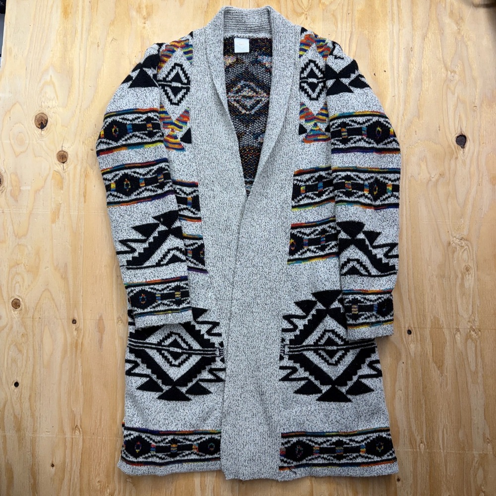 Northern Angel Gray Southwestern Geometric Rainbow Longline Cardigan Sweater